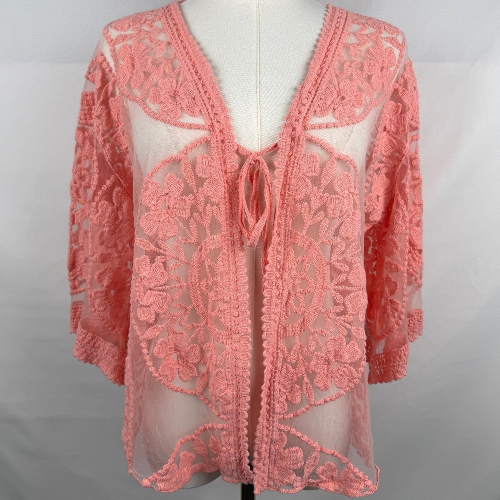 Sheer Embroidered Fairy Top Tie Front Cardigan Romantic Coquette Boho Y2K S/M